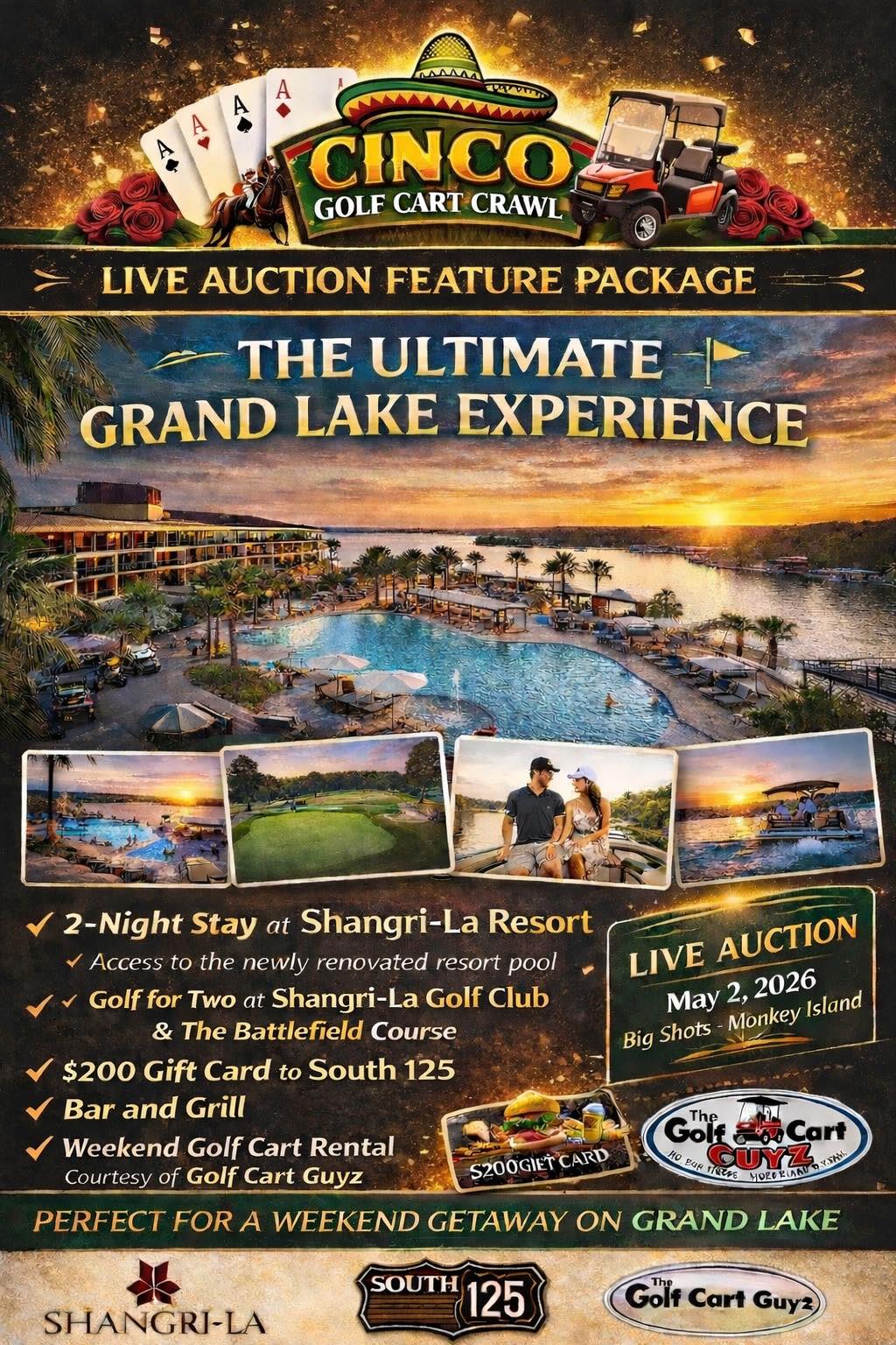 The Ultimate Grand Lake Experience – Live Auction Feature Package at Cinco de Poker Derby 2026